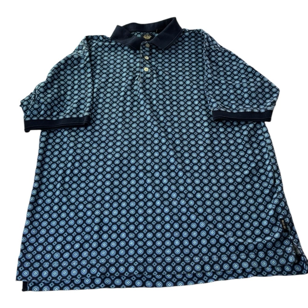 Dockers Men's Large Navy Blue Geometric Print Short Sleeve Polo Shirt Cotton
